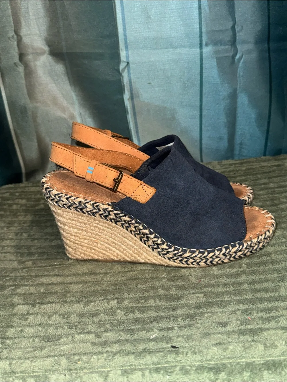 Tom’s Navy Suede Espadrille Wedge Slingback Sandals